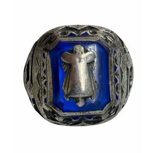 Vintage Herff Jones Sterling Silver Class Ring Blue Stone Heavy Statement Ring